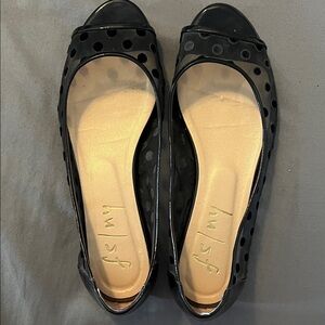 FS NY Black Polka Dot Peep Toe Flats, size 5.5